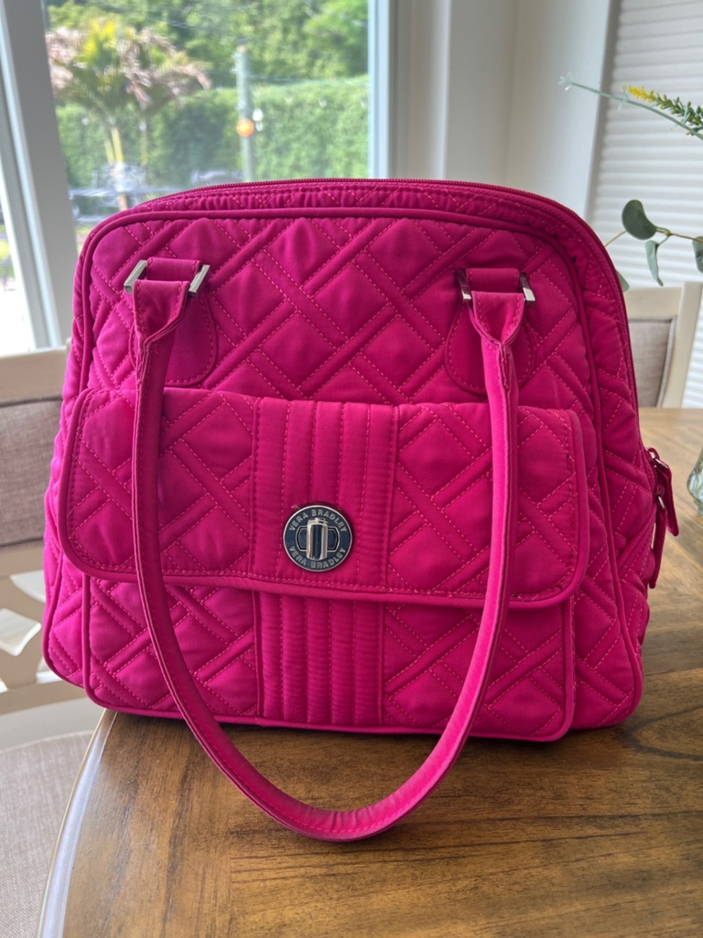 Vera Bradley Quilted Fuchsia Turn Lock Satchel with Front Pocket
